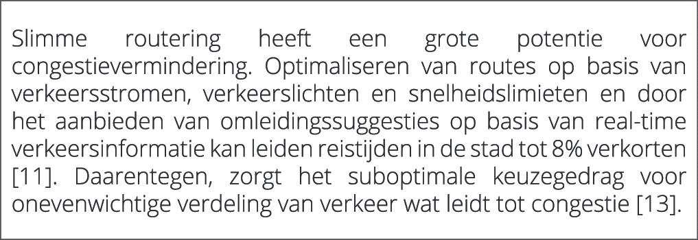  Slimme routering heeft een grote potentie voor congestievermindering. Optimaliseren van routes op basis van verkeers...