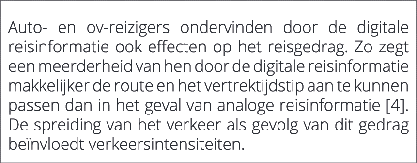  Auto en ov reizigers ondervinden door de digitale reisinformatie ook effecten op het reisgedrag. Zo zegt een meerder...