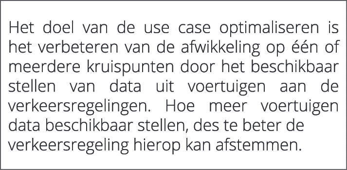  Het doel van de use case optimaliseren is het verbeteren van de afwikkeling op  n of meerdere kruispunten door het ...