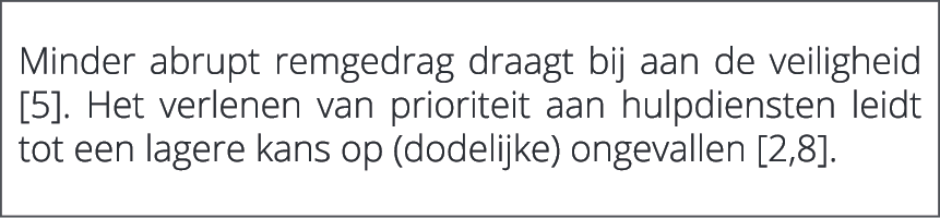  Minder abrupt remgedrag draagt bij aan de veiligheid [5]. Het verlenen van prioriteit aan hulpdiensten leidt tot een...