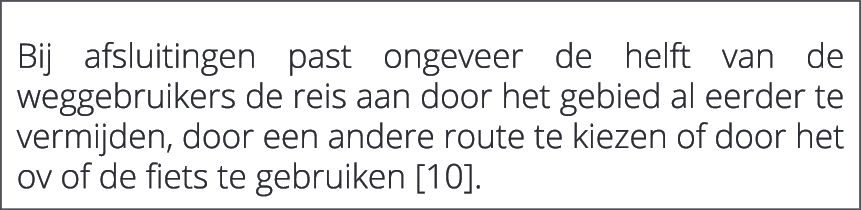  Bij afsluitingen past ongeveer de helft van de weggebruikers de reis aan door het gebied al eerder te vermijden, doo...