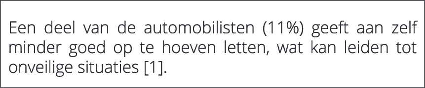 Een deel van de automobilisten (11%) geeft aan zelf minder goed op te hoeven letten, wat kan leiden tot onveilige si...