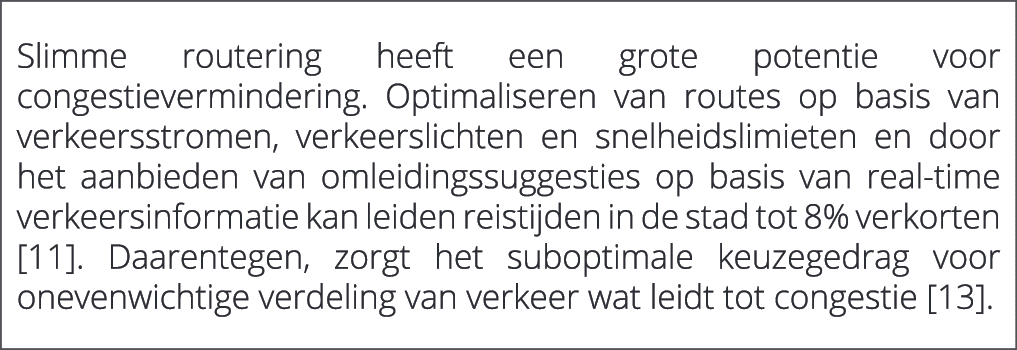  Slimme routering heeft een grote potentie voor congestievermindering. Optimaliseren van routes op basis van verkeers...