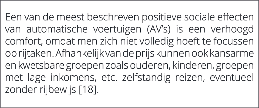  Een van de meest beschreven positieve sociale effecten van automatische voertuigen (AV’s) is een verhoogd comfort, o...