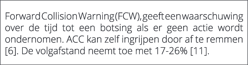  Forward Collision Warning (FCW), geeft een waarschuwing over de tijd tot een botsing als er geen actie wordt onderno...