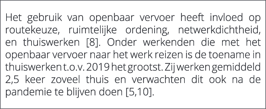  Het gebruik van openbaar vervoer heeft invloed op routekeuze, ruimtelijke ordening, netwerkdichtheid, en thuiswerken...