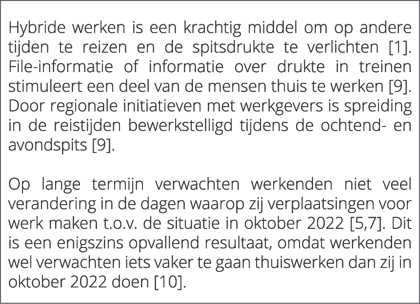  Hybride werken is een krachtig middel om op andere tijden te reizen en de spitsdrukte te verlichten [1]. File inform...