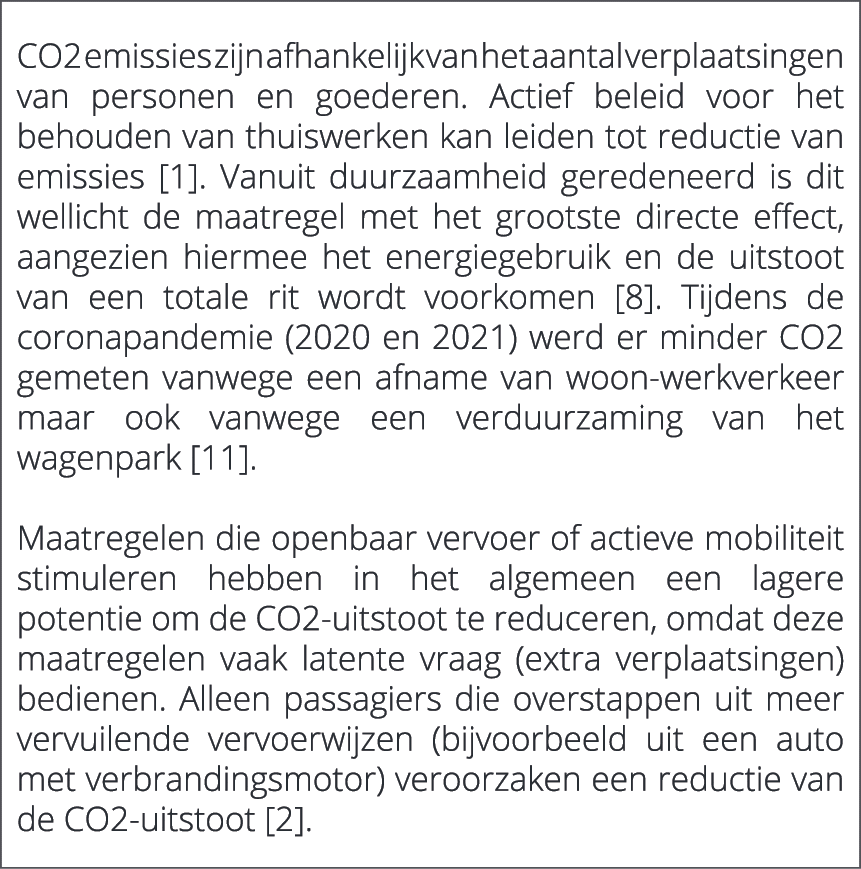  CO2 emissies zijn afhankelijk van het aantal verplaatsingen van personen en goederen. Actief beleid voor het behoude...