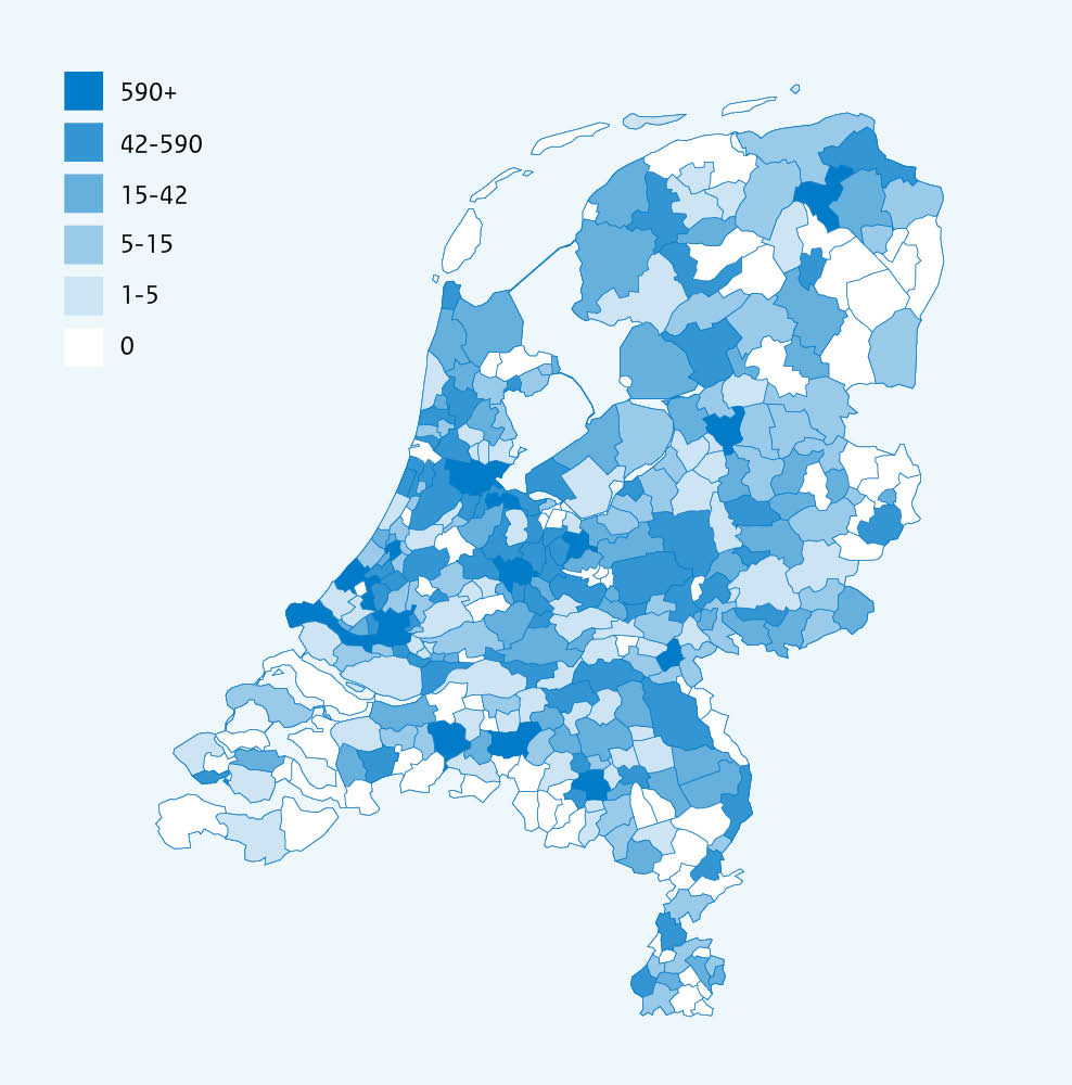 Figuur 35- Aantal deelvoertuigen in Nederland per gemeente Figuur 35: Aantal deelvoertuigen in Nederland per gemeente